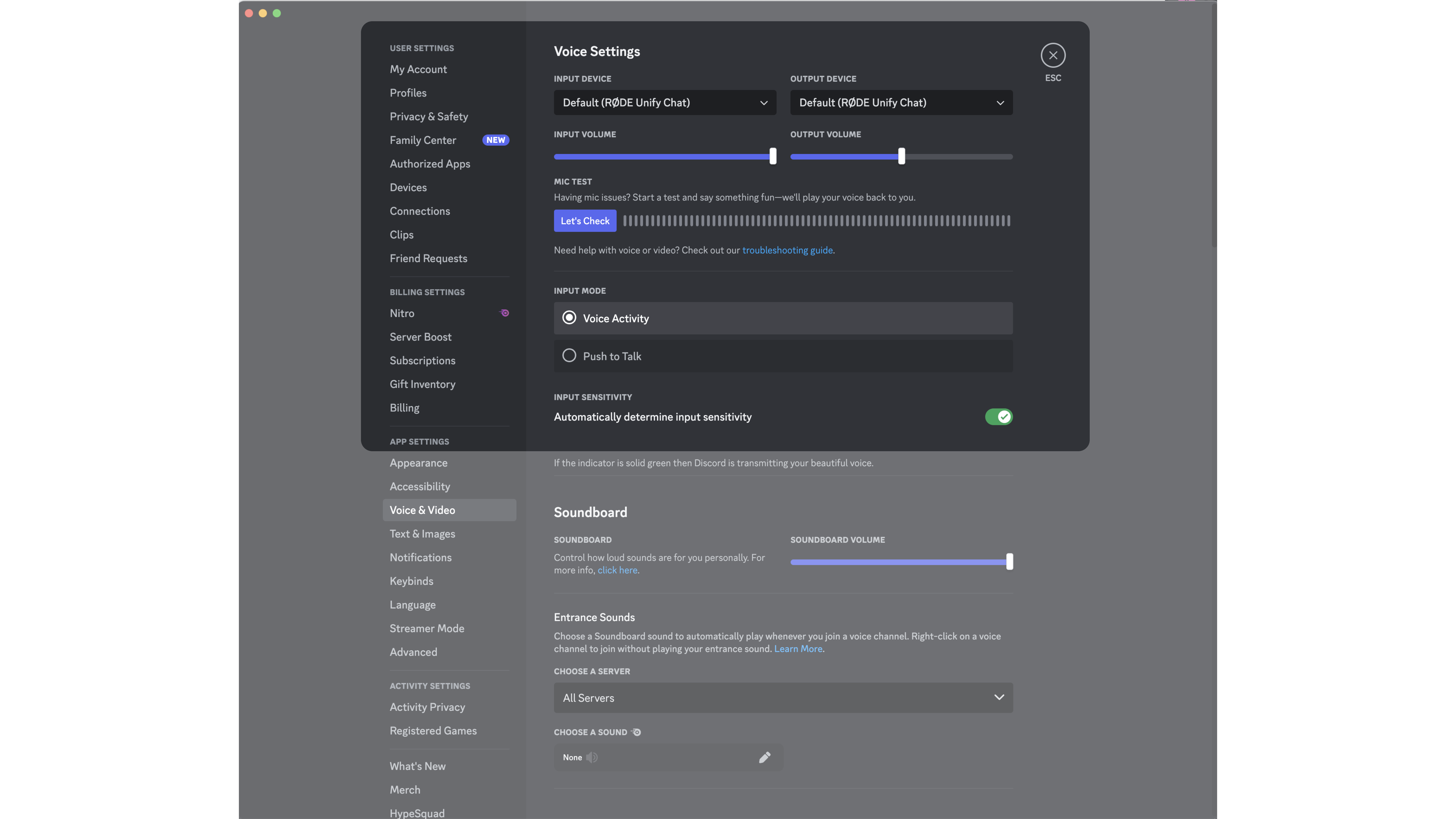 Discord's voice settings